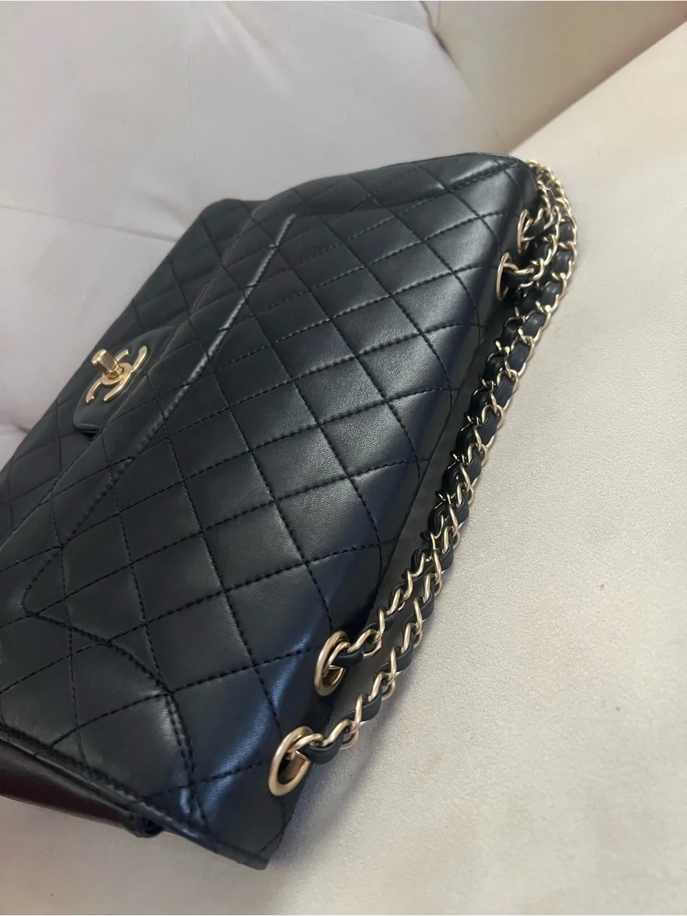 Chanel Quilted Lambskin Mademoiselle Chic Flap Jumbo Size Black Gold hardware